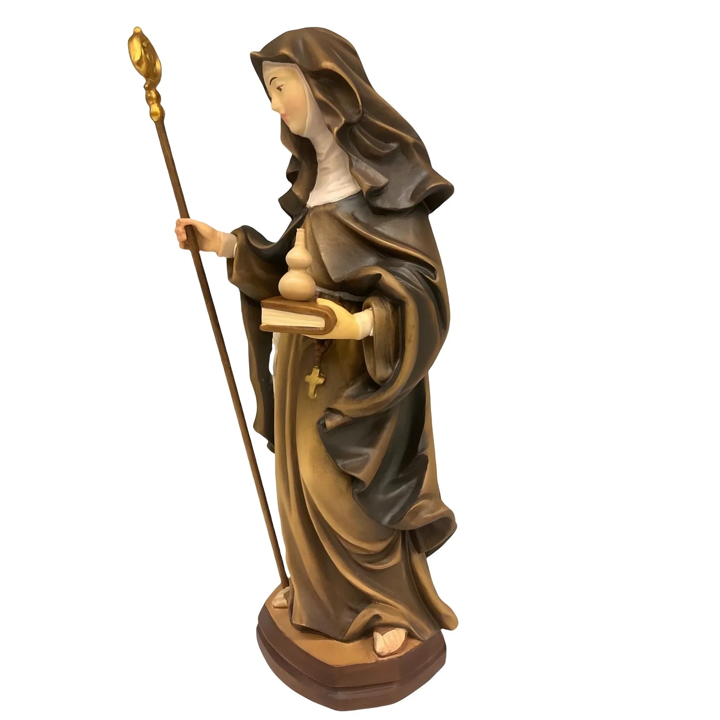 Saint Walburga Hand Carved Oil Painted Wood Statue Val Gardena