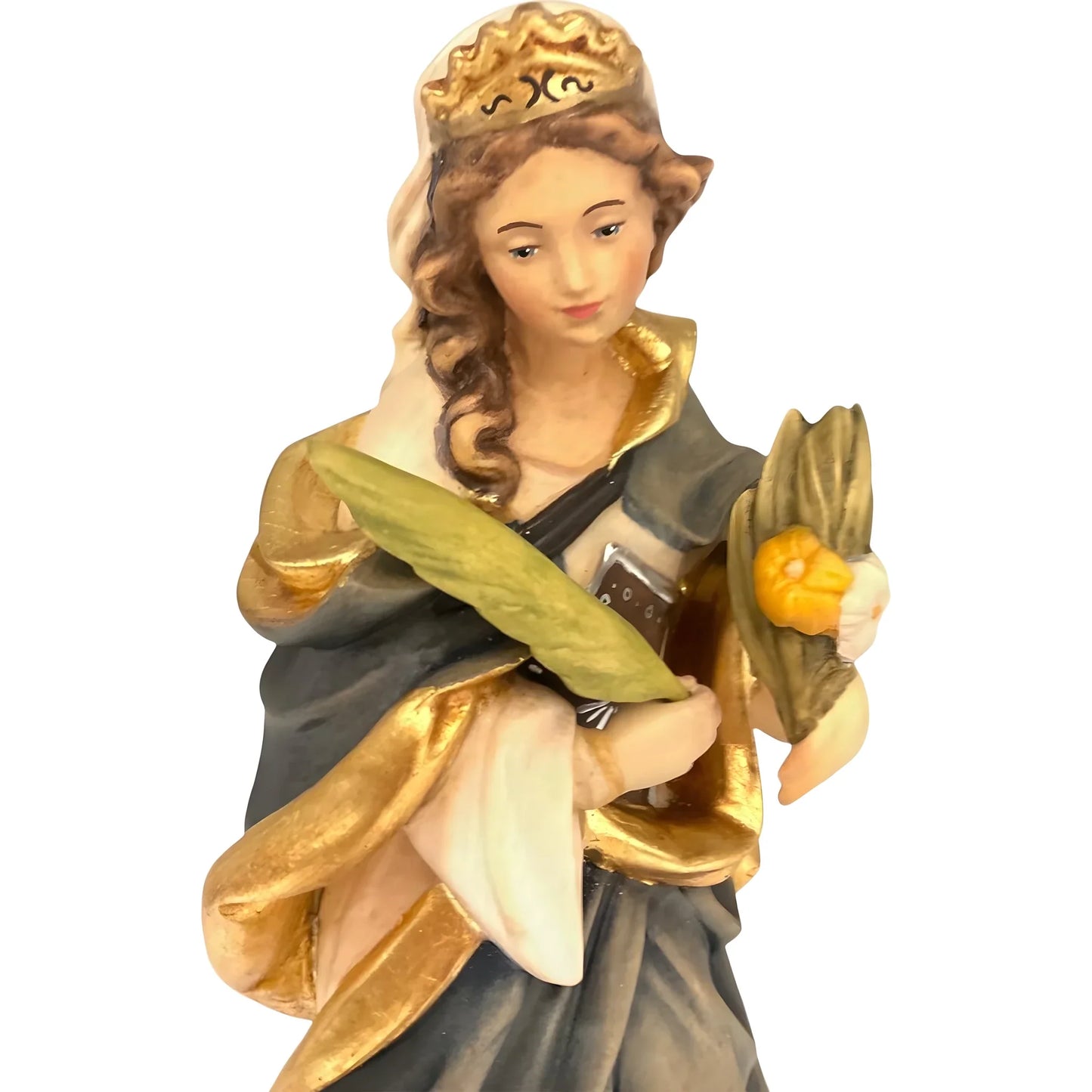 Saint Veronica Hand-Carved Wood Sculpture from Val Gardena