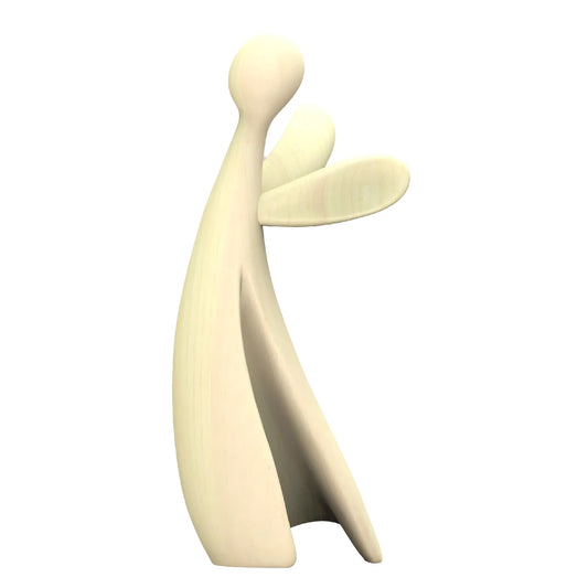 Stylized Guardian Angel Sculpture in Natural Val Gardena Wood