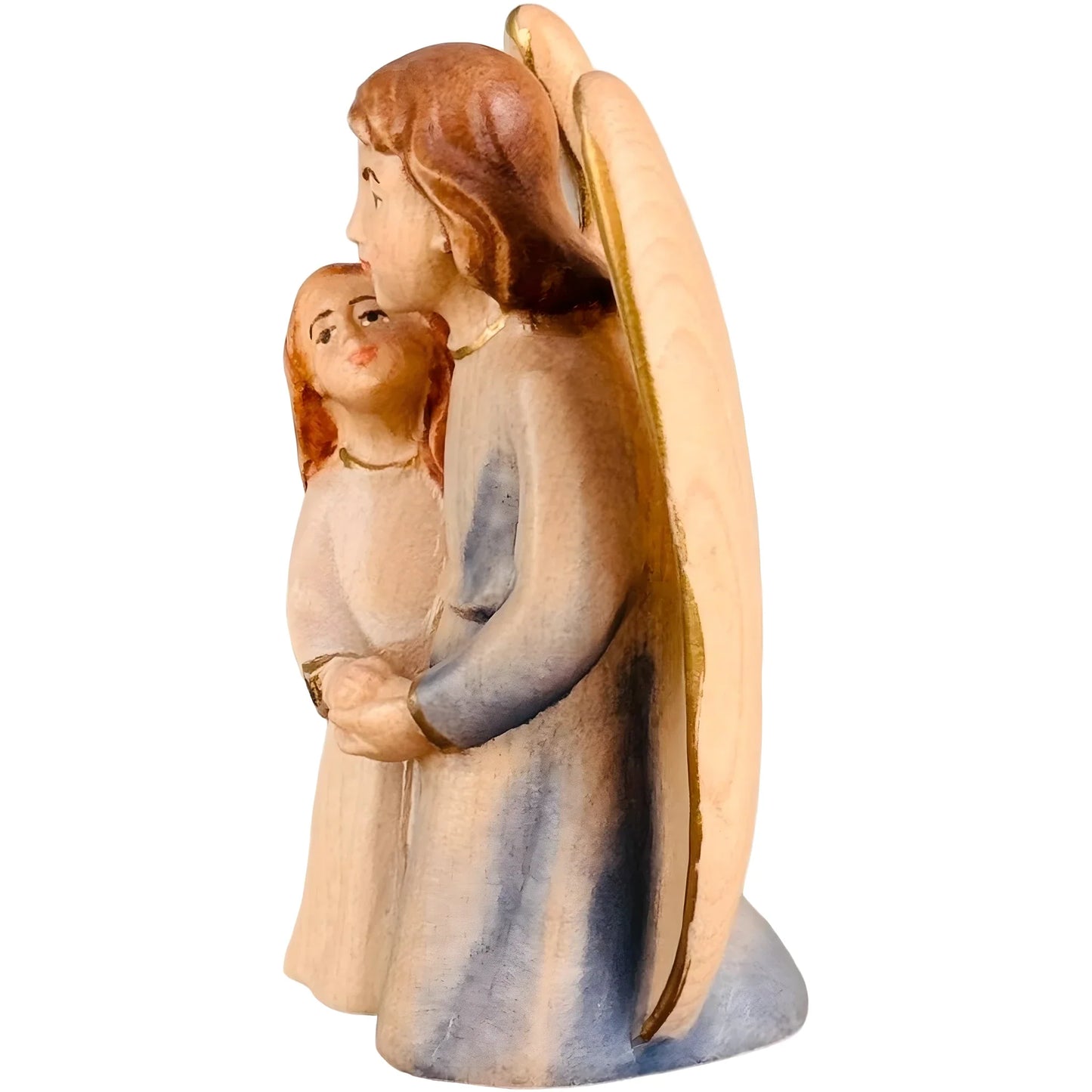 Guardian Angel Sculpture with Girl in Val Gardena Maple Wood