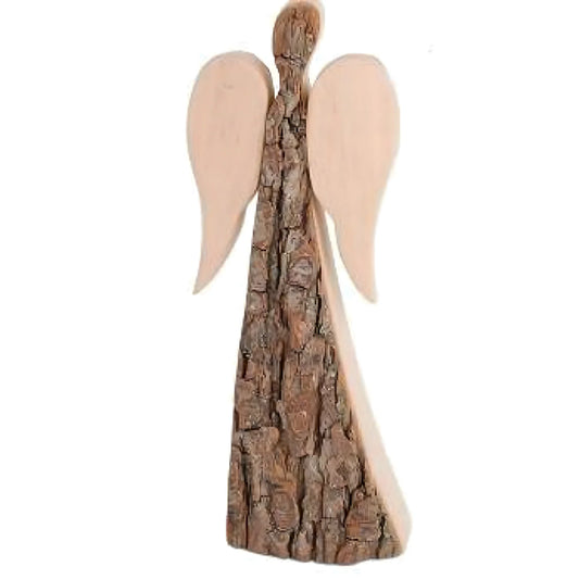 Stylized Angel Sculpture in Maple Wood and Natural Bark, Val Gardena 24 cm