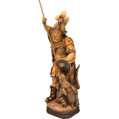 Artistic Sculpture St. George and the Dragon in Carved Wood | Val Gardena