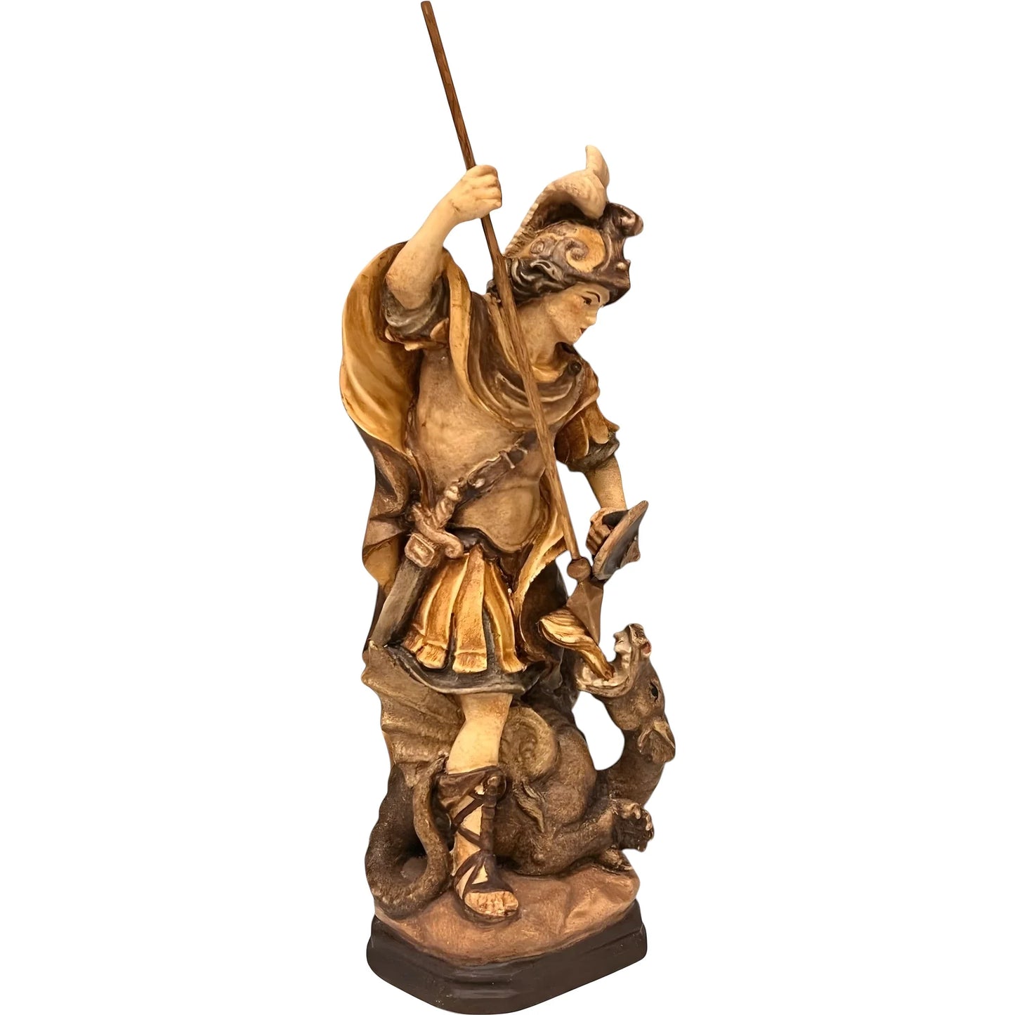 Artistic Sculpture St. George and the Dragon in Carved Wood | Val Gardena