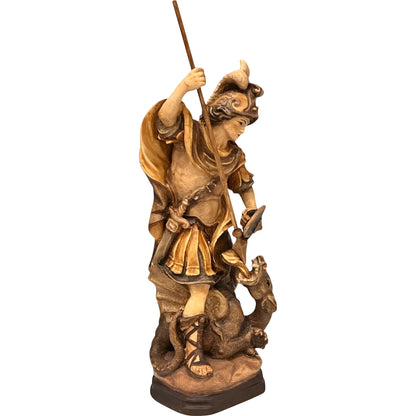 Artistic Sculpture St. George and the Dragon in Carved Wood | Val Gardena
