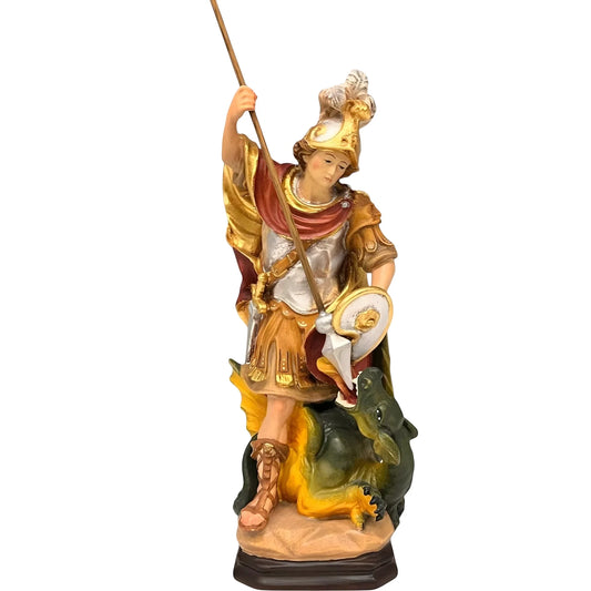 Artistic Sculpture St. George and the Dragon in Carved Wood | Val Gardena