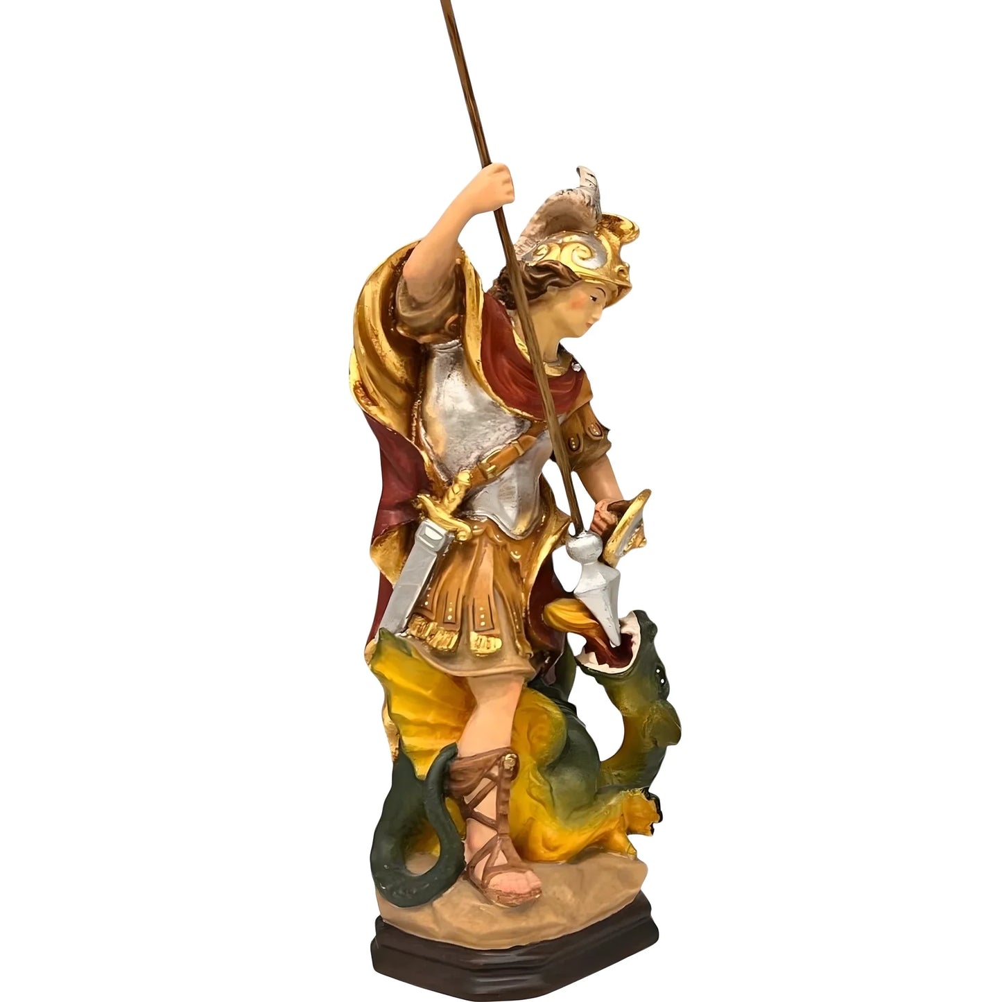 Artistic Sculpture St. George and the Dragon in Carved Wood | Val Gardena