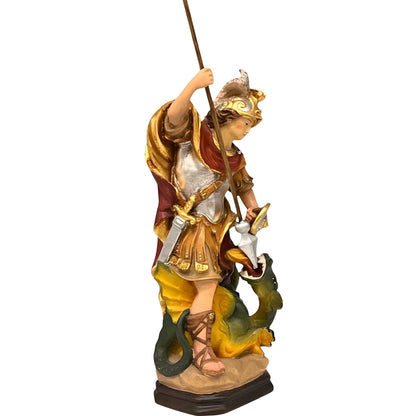 Artistic Sculpture St. George and the Dragon in Carved Wood | Val Gardena