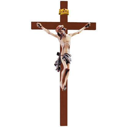 Sculpture Suffering Christ Crucifix in Maple and Lime Wood Val Gardena