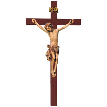 Sculpture Suffering Christ Crucifix in Maple and Lime Wood Val Gardena