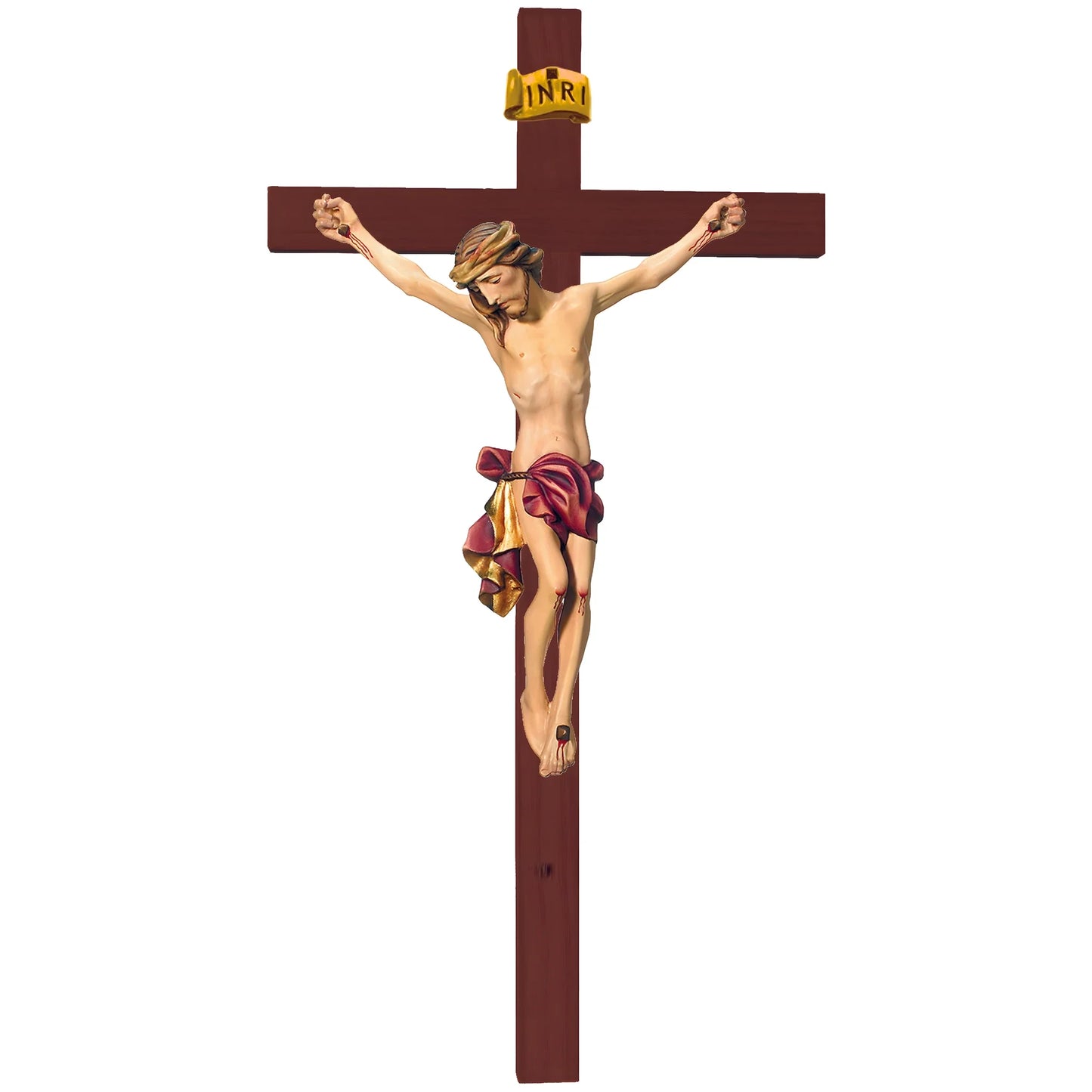 Sculpture Suffering Christ Crucifix in Maple and Lime Wood Val Gardena