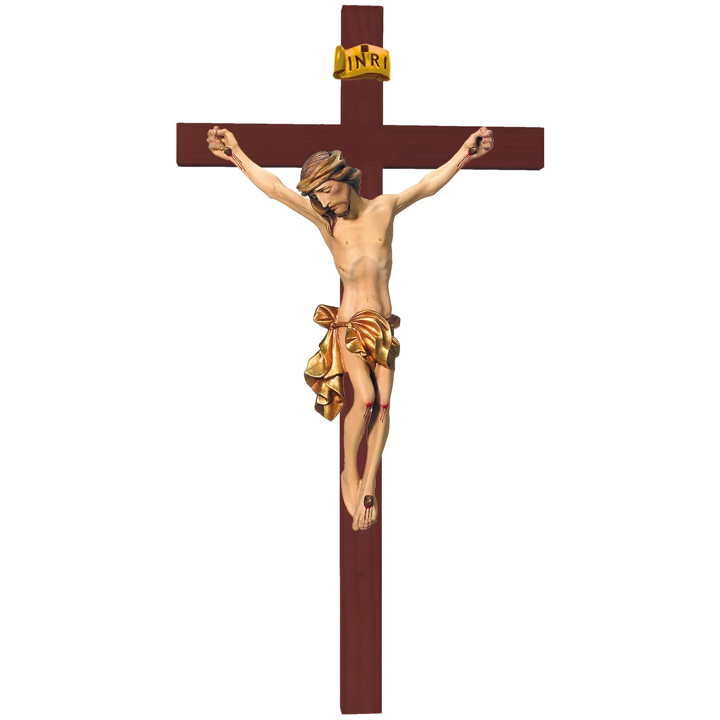 Sculpture Suffering Christ Crucifix in Maple and Lime Wood Val Gardena