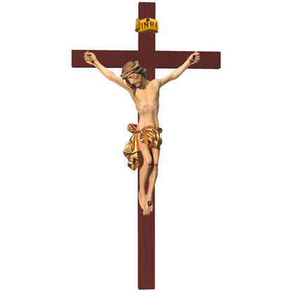 Sculpture Suffering Christ Crucifix in Maple and Lime Wood Val Gardena