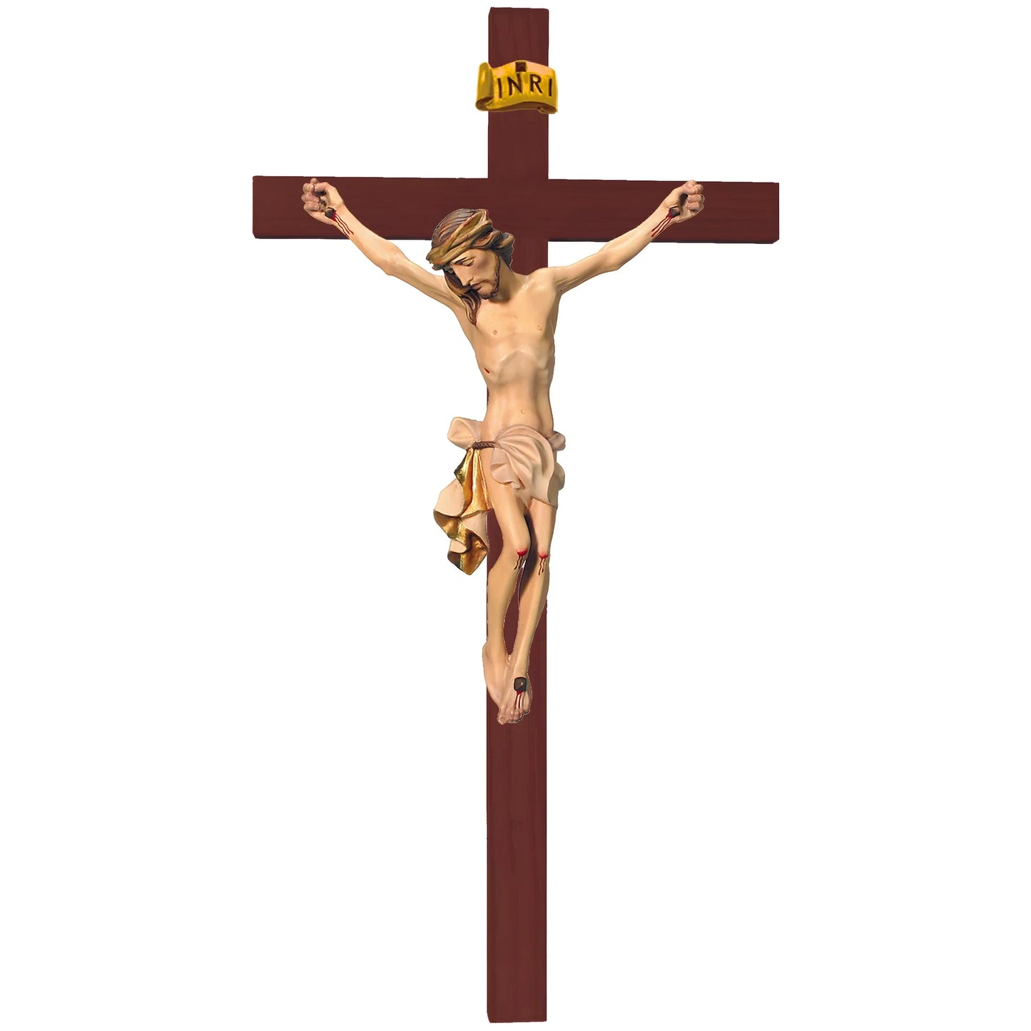 Sculpture Suffering Christ Crucifix in Maple and Lime Wood Val Gardena