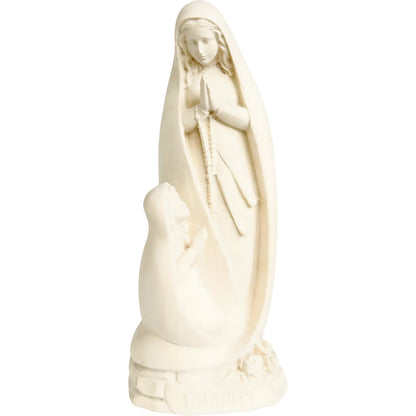 Lourdes Madonna Sculpture with Bernadette in Hand-Carved Val Gardena Wood