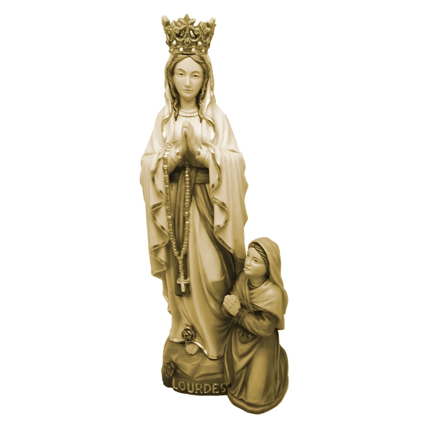 Sculpture Our Lady of Lourdes and Bernadette in Val Gardena Wood