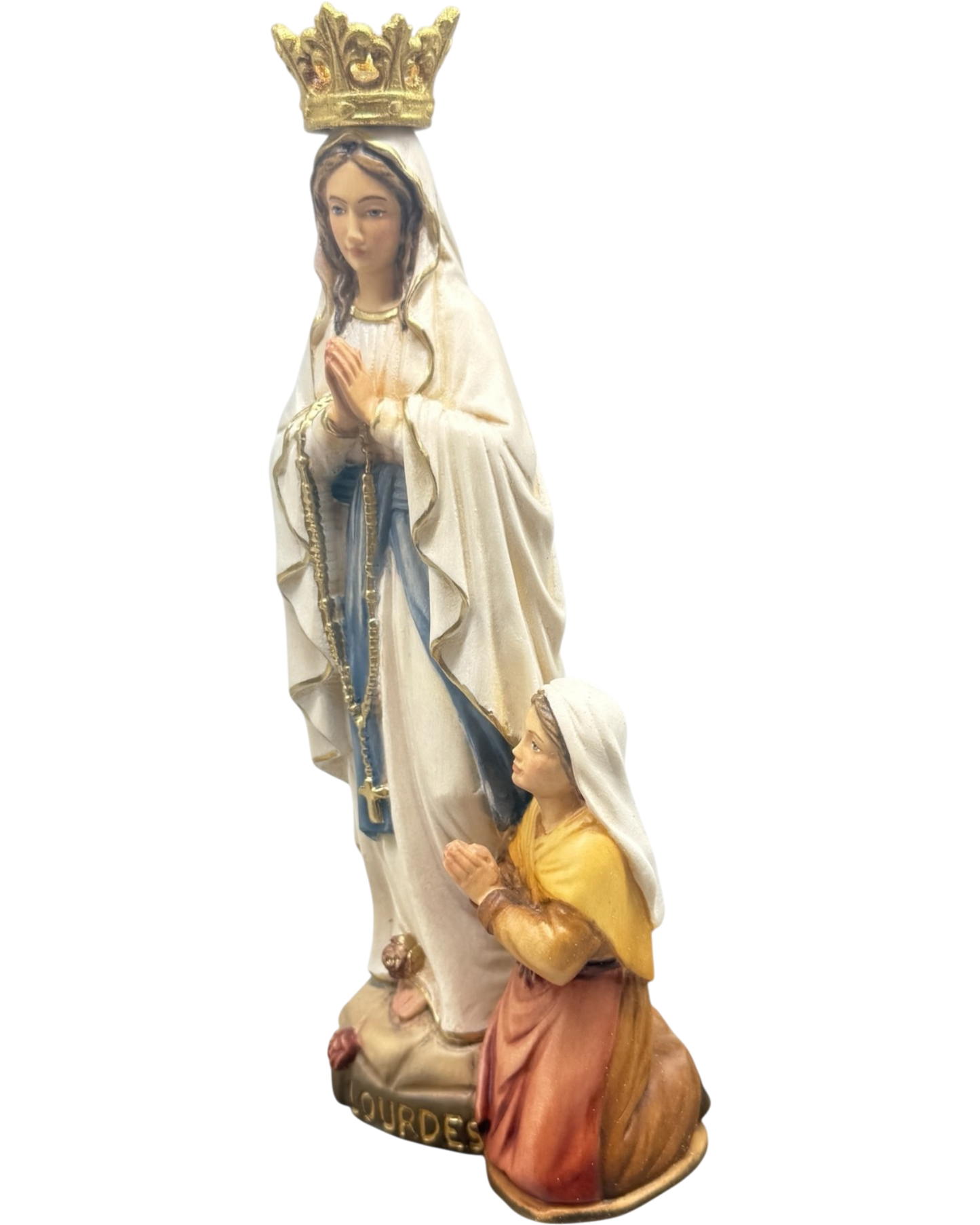 Sculpture Our Lady of Lourdes and Bernadette in Val Gardena Wood