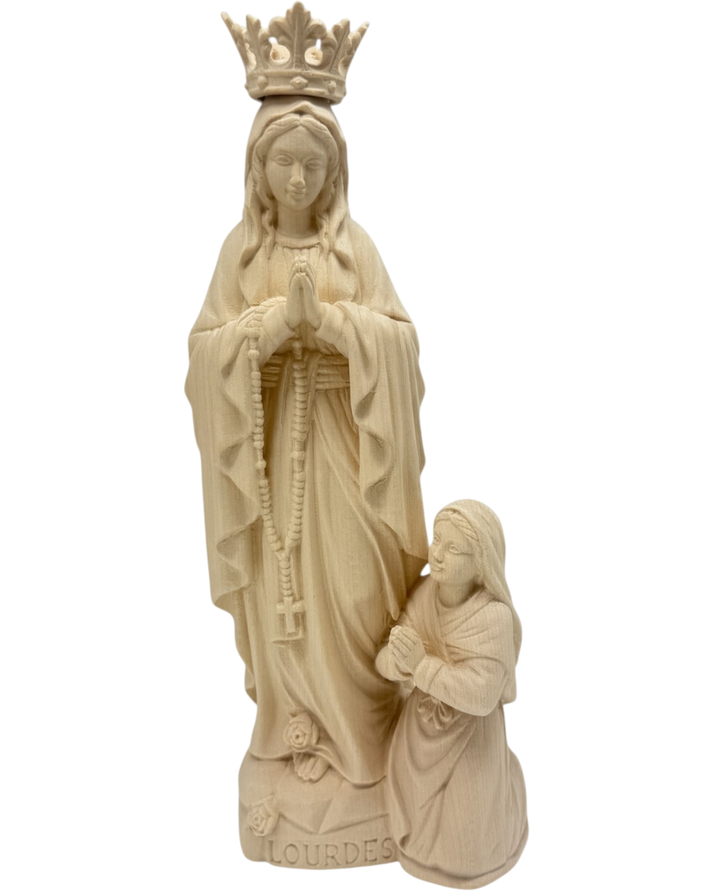 Sculpture Our Lady of Lourdes and Bernadette in Val Gardena Wood