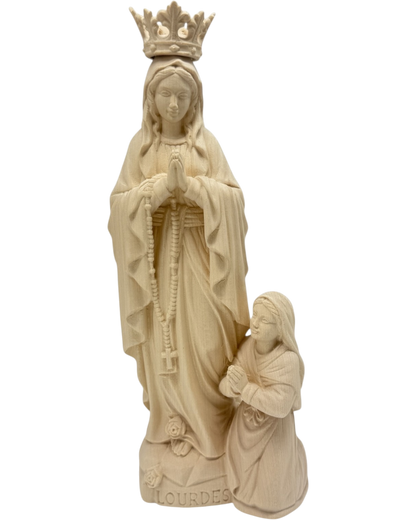Sculpture Our Lady of Lourdes and Bernadette in Val Gardena Wood