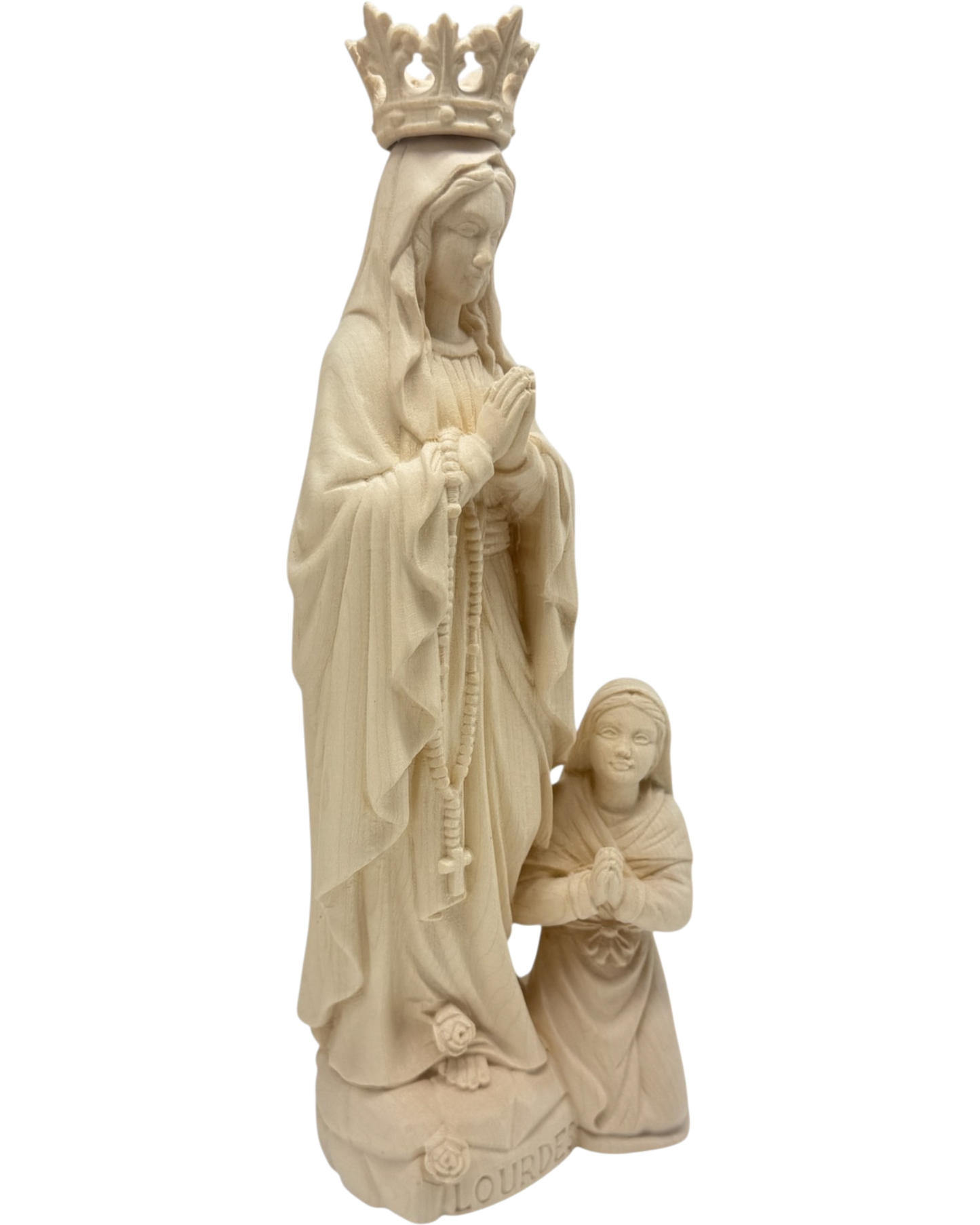 Sculpture Our Lady of Lourdes and Bernadette in Val Gardena Wood