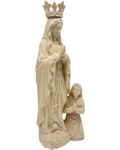 Sculpture Our Lady of Lourdes and Bernadette in Val Gardena Wood