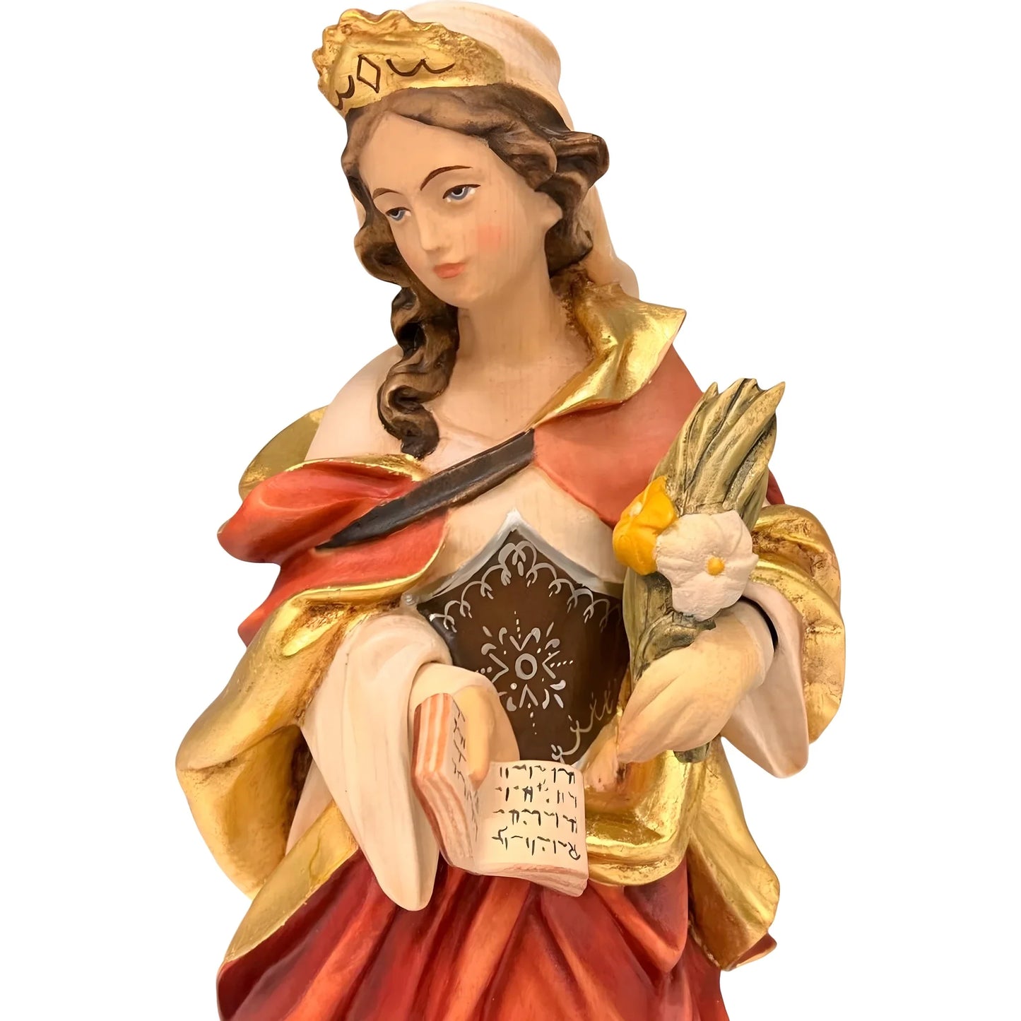 Holy Sculpture Saint Valeria in Carved Wood from Val Gardena