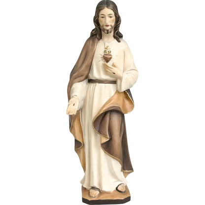 Sacred Heart of Jesus Sculpture in Hand-Painted Val Gardena Wood