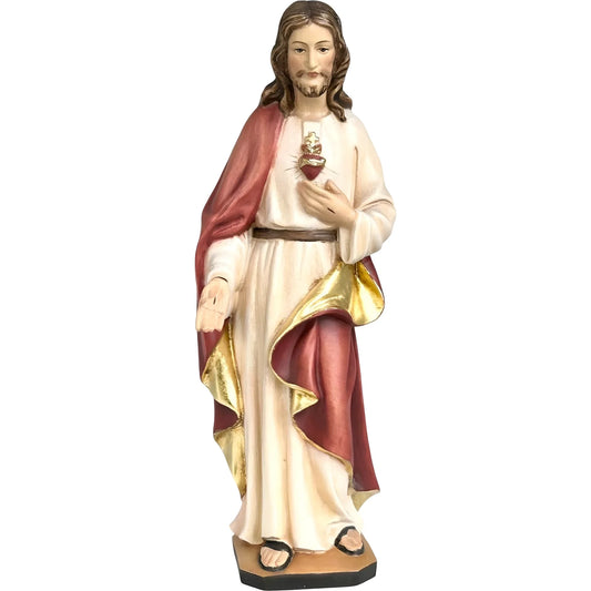 Sacred Heart of Jesus Sculpture in Hand-Painted Val Gardena Wood