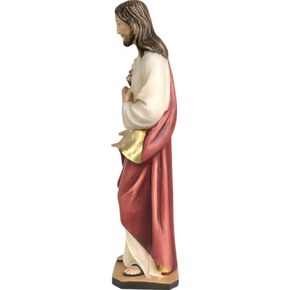 Sacred Heart of Jesus Sculpture in Hand-Painted Val Gardena Wood