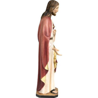Sacred Heart of Jesus Sculpture in Hand-Painted Val Gardena Wood