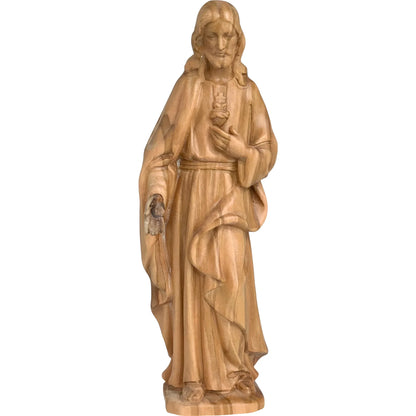 Sacred Heart of Jesus Sculpture in Hand-Painted Val Gardena Wood