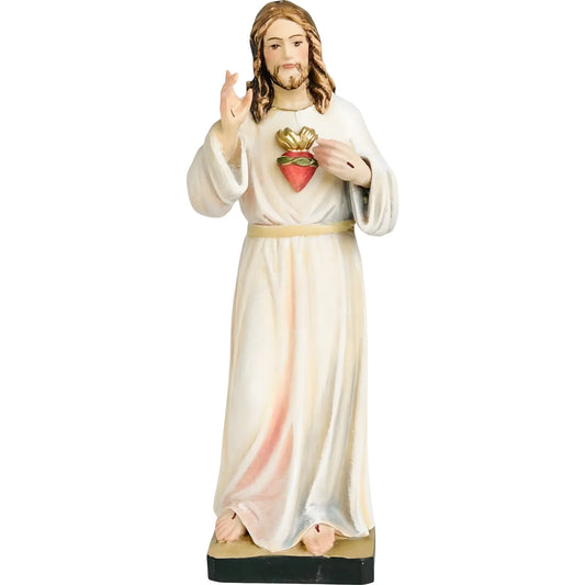 Sacred Heart of Jesus Sculpture in Val Gardena Wood, Hand-Painted