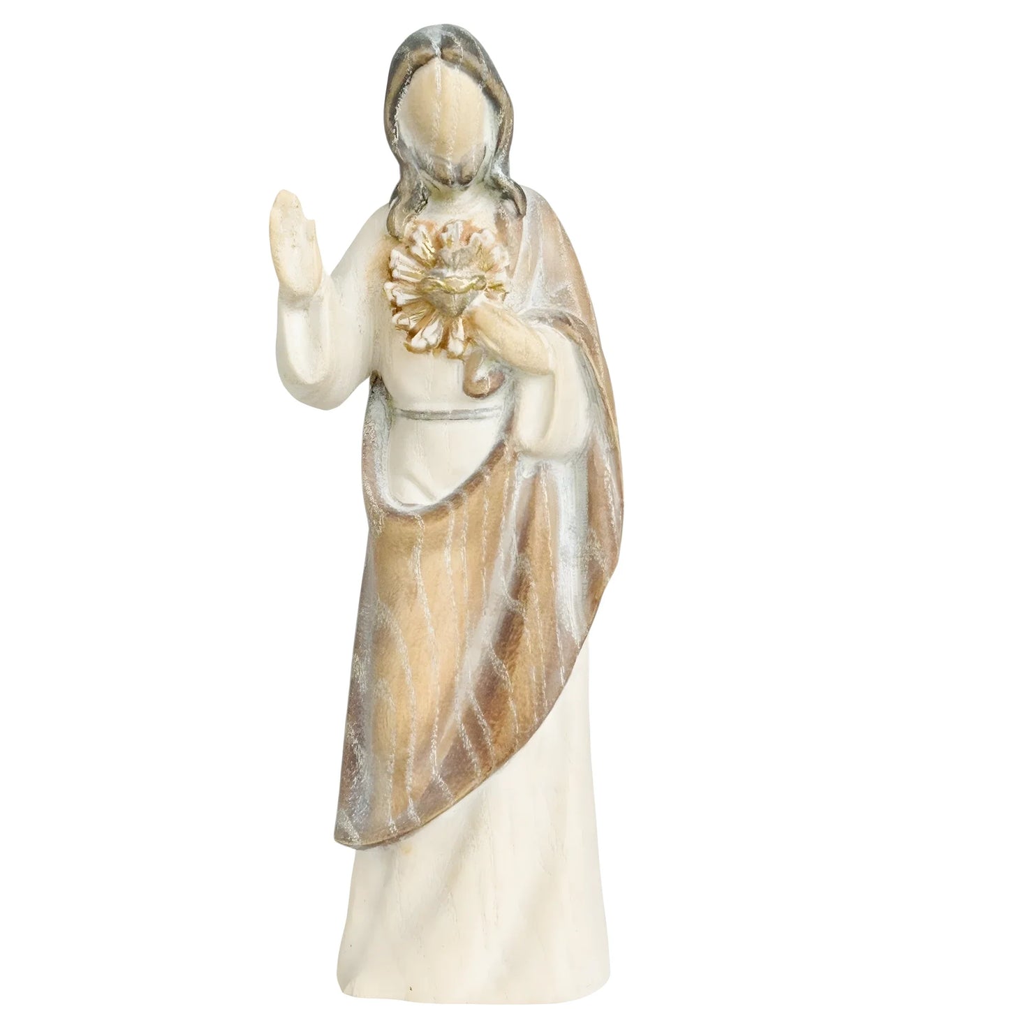 Modern Wooden Sacred Heart of Jesus Sculpture from Val Gardena