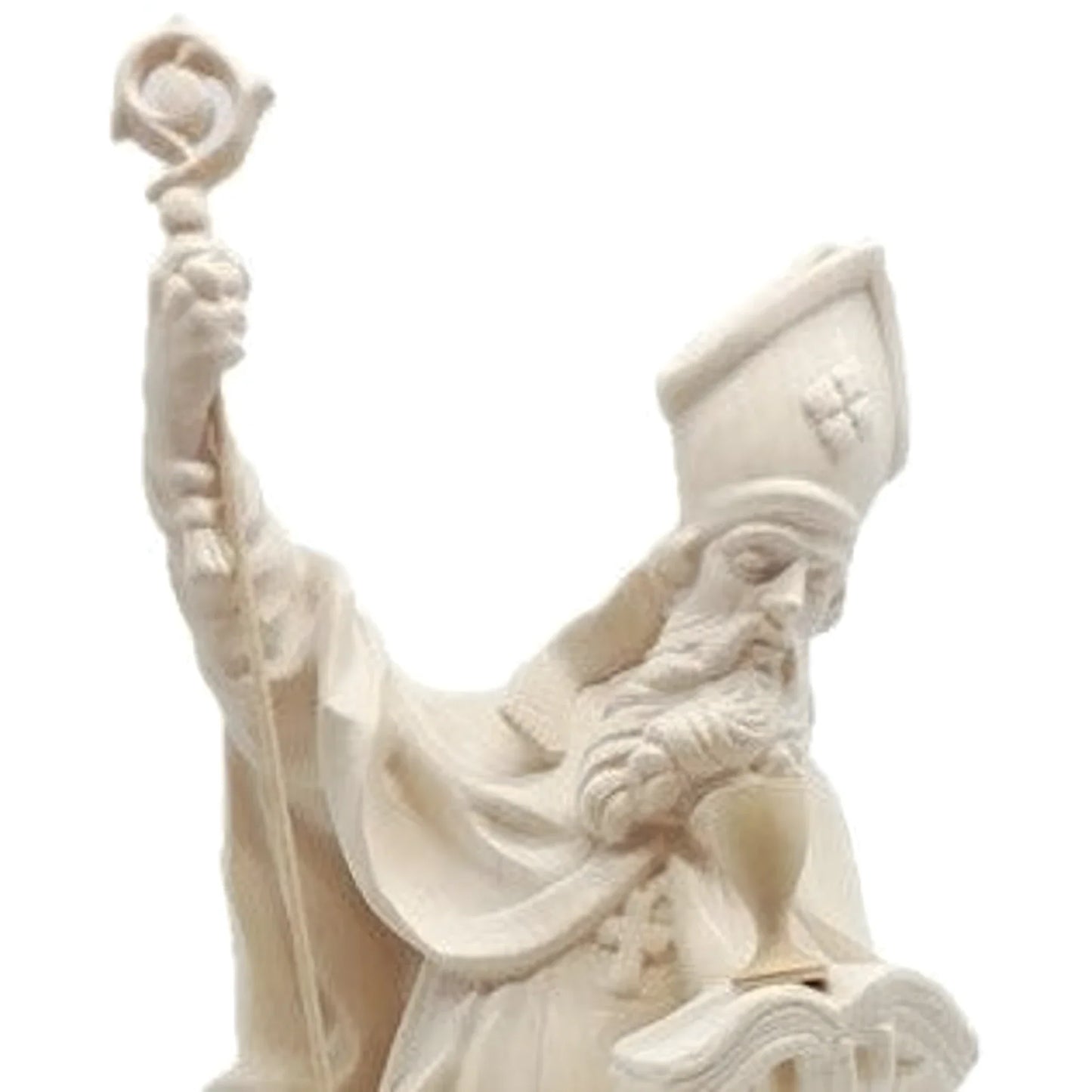 Sculpture of Saint Richard Bishop with Crozier and Book in Val Gardena Wood