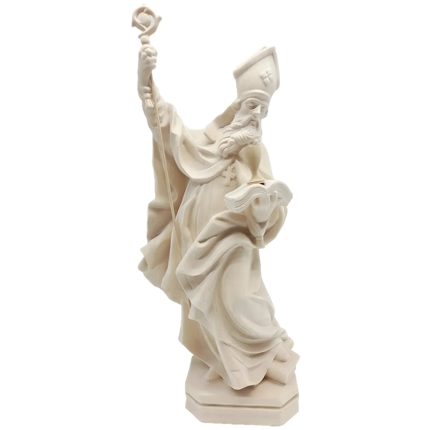 Sculpture of Saint Richard Bishop with Crozier and Book in Val Gardena Wood