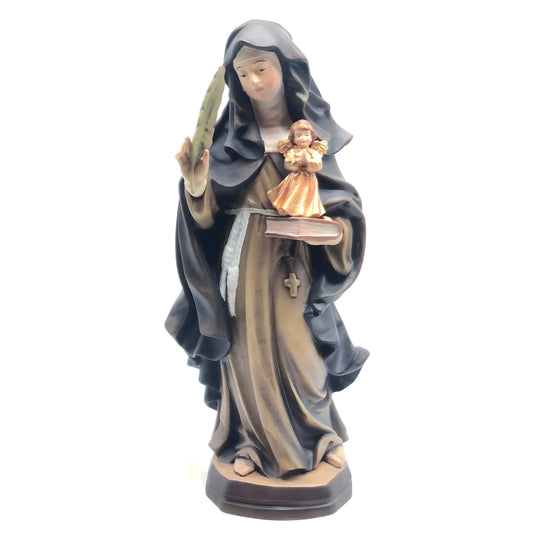 Sculpture of Saint Francesca Romana with Guardian Angel in Val Gardena Wood