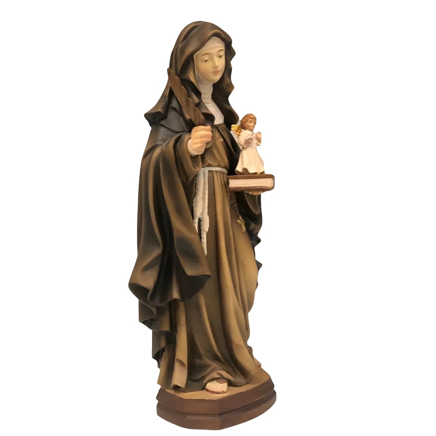 Sculpture of Saint Francesca Romana with Guardian Angel in Val Gardena Wood