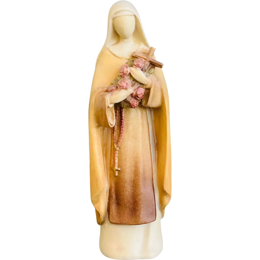 Sculpture of Saint Therese of Lisieux with Roses, Carved Wood Val Gardena