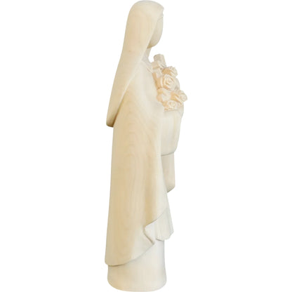 Sculpture of Saint Therese of Lisieux with Roses, Carved Wood Val Gardena