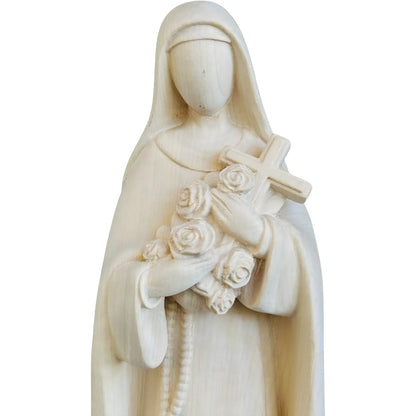 Sculpture of Saint Therese of Lisieux with Roses, Carved Wood Val Gardena