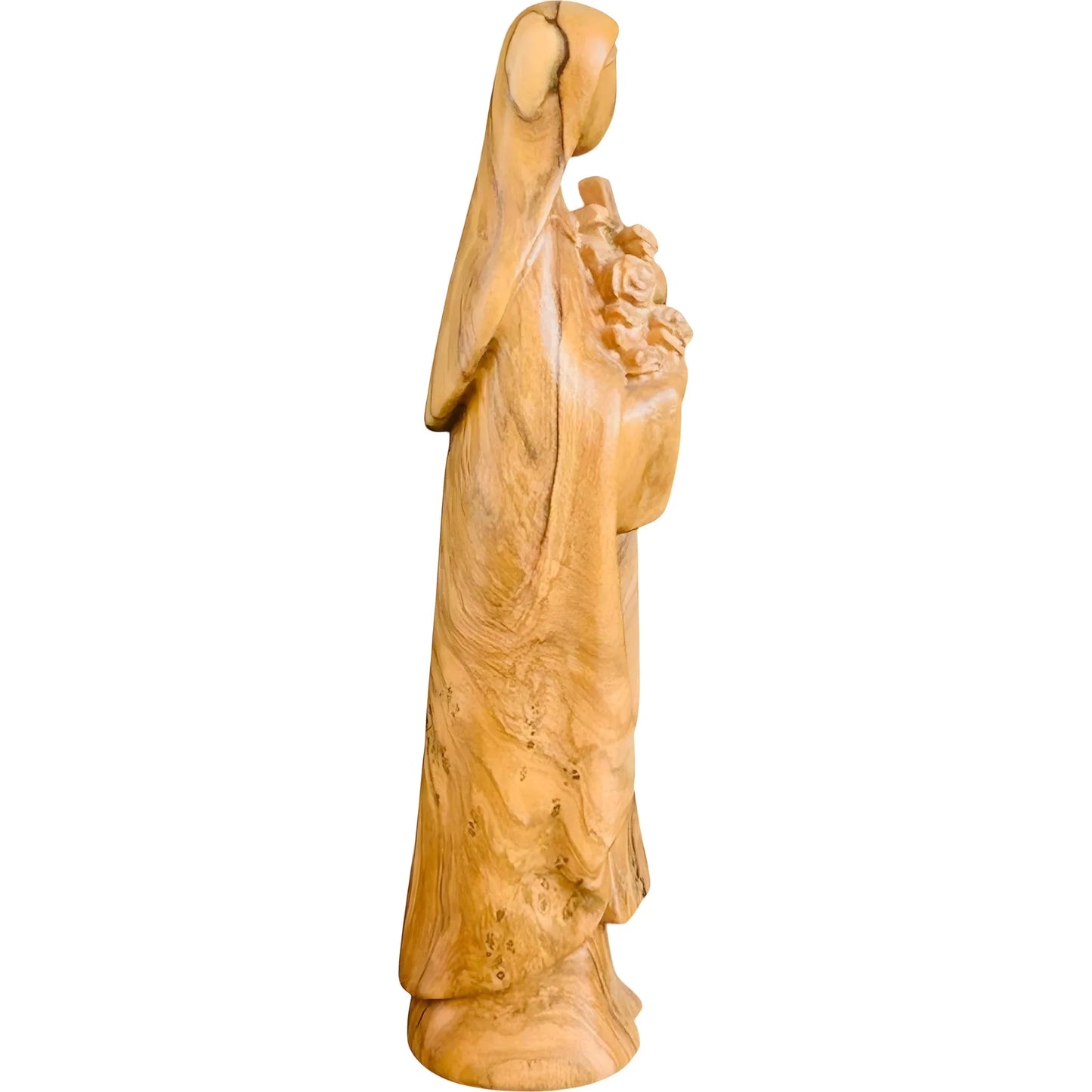 Sculpture of Saint Therese of Lisieux with Roses, Carved Wood Val Gardena