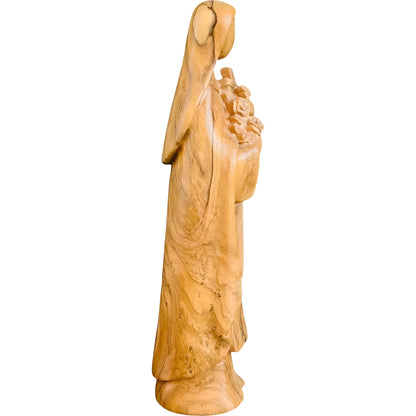 Sculpture of Saint Therese of Lisieux with Roses, Carved Wood Val Gardena