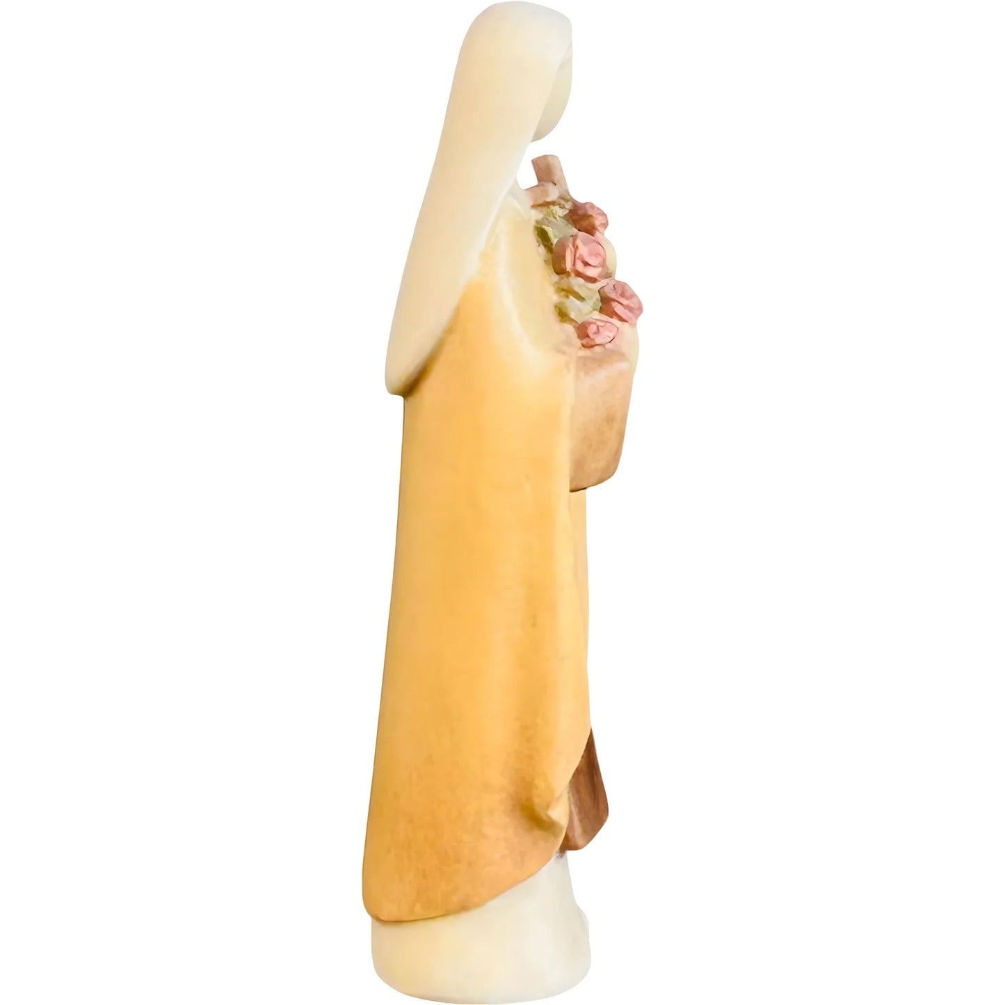 Sculpture of Saint Therese of Lisieux with Roses, Carved Wood Val Gardena