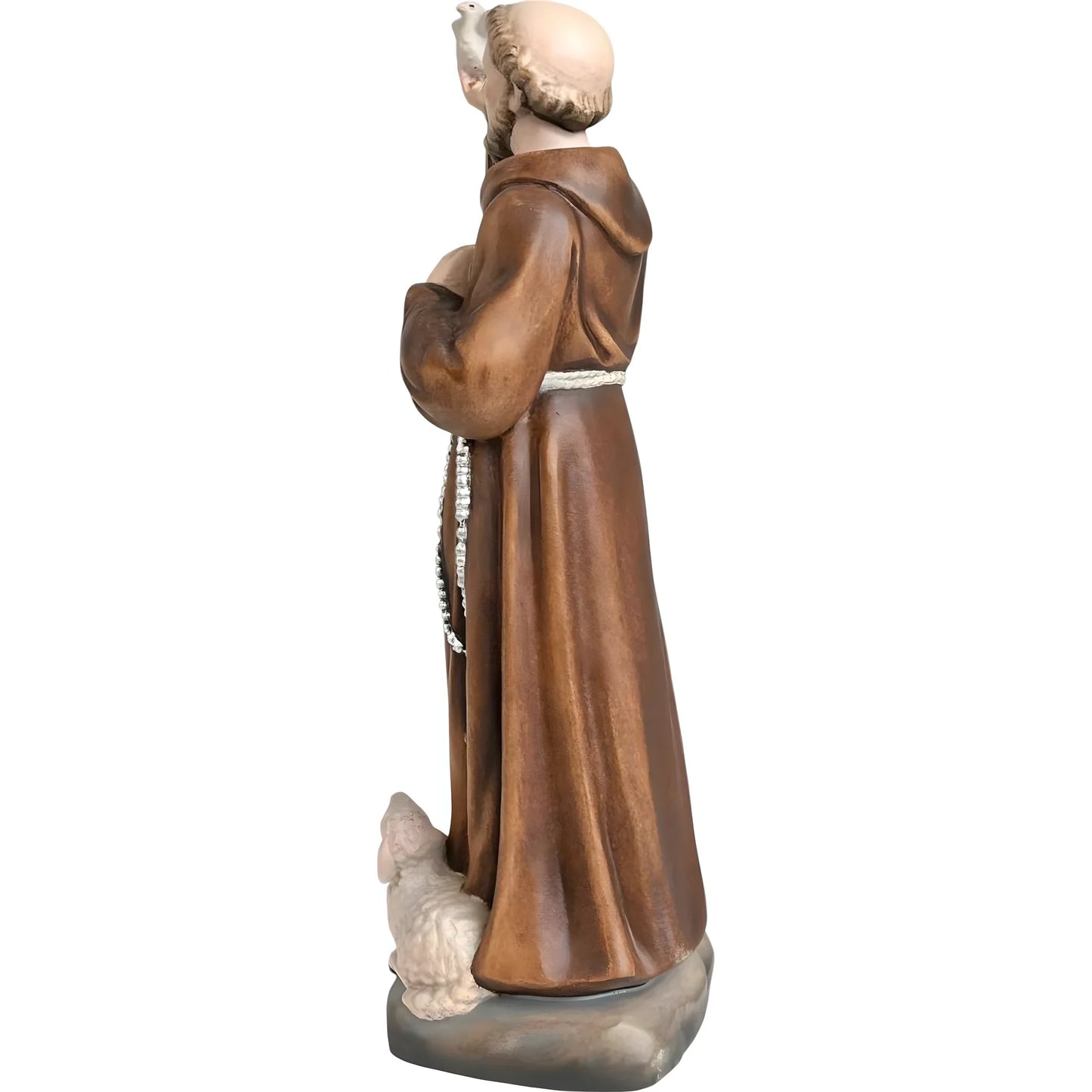 Wooden Sculpture of Saint Francis of Assisi with Wolf, Lamb, and Dove