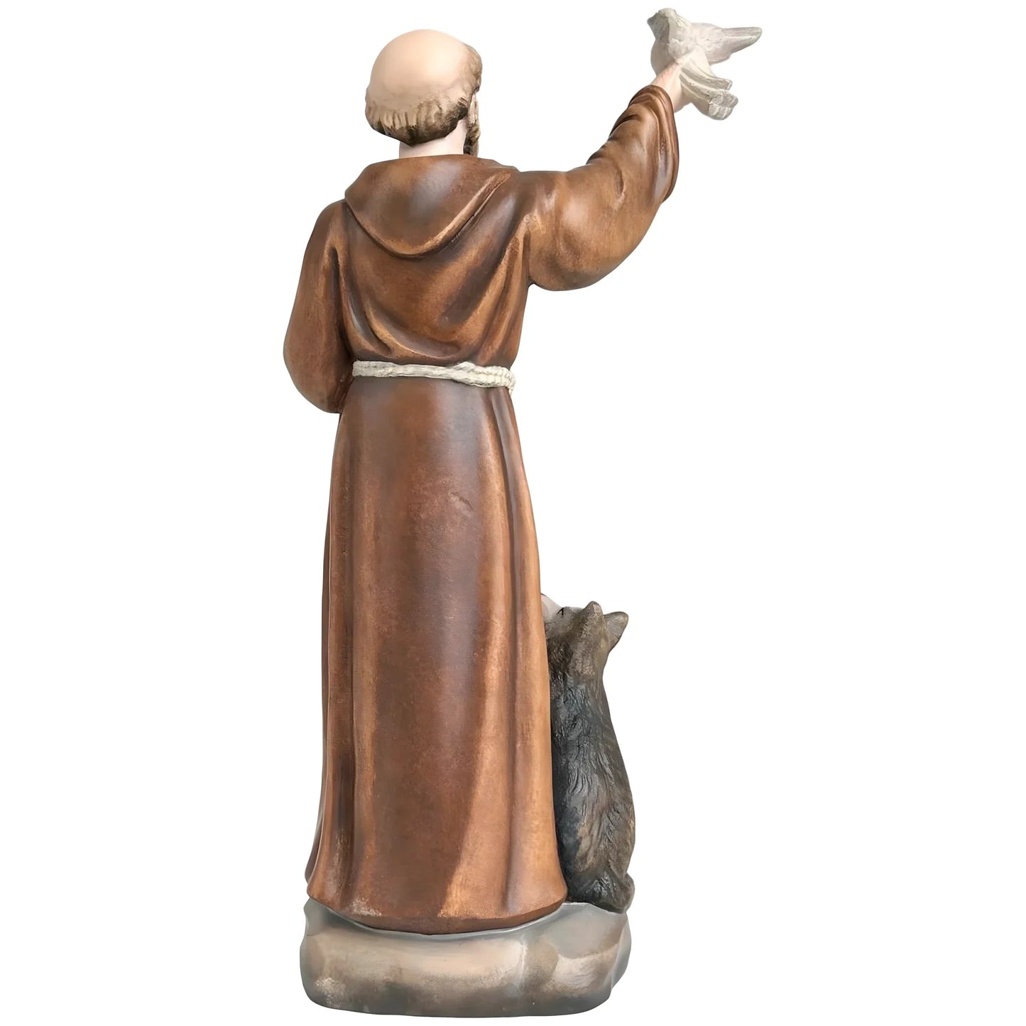 Wooden Sculpture of Saint Francis of Assisi with Wolf, Lamb, and Dove