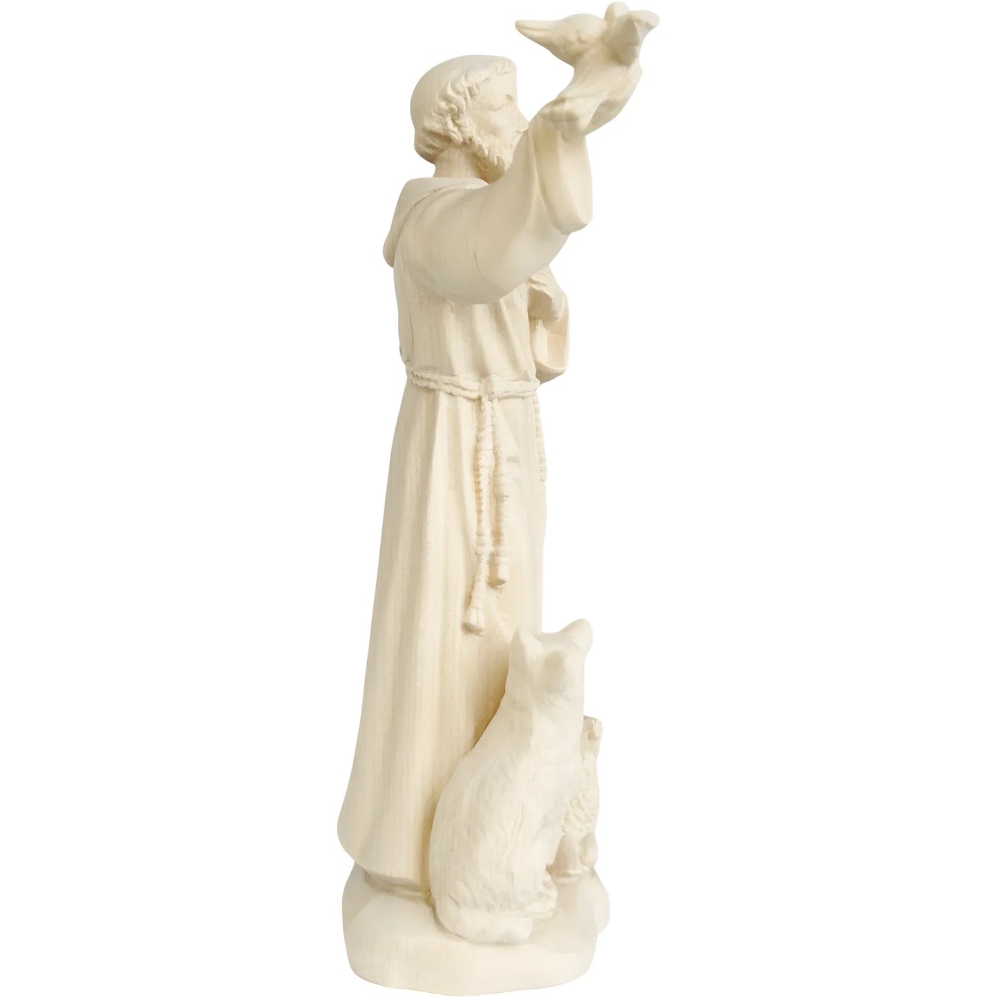 Wooden Sculpture of Saint Francis of Assisi with Wolf, Lamb, and Dove