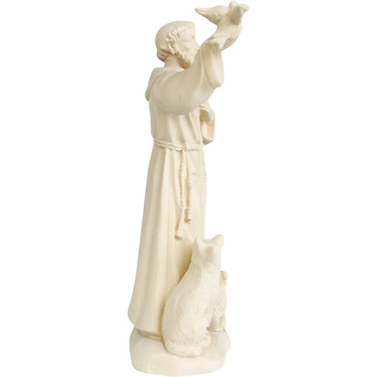 Wooden Sculpture of Saint Francis of Assisi with Wolf, Lamb, and Dove