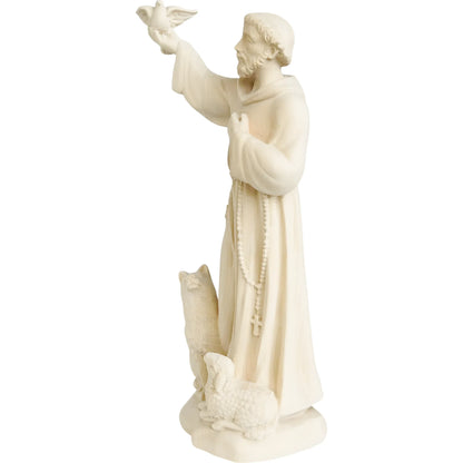 Wooden Sculpture of Saint Francis of Assisi with Wolf, Lamb, and Dove