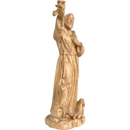 Wooden Sculpture of Saint Francis of Assisi with Wolf, Lamb, and Dove