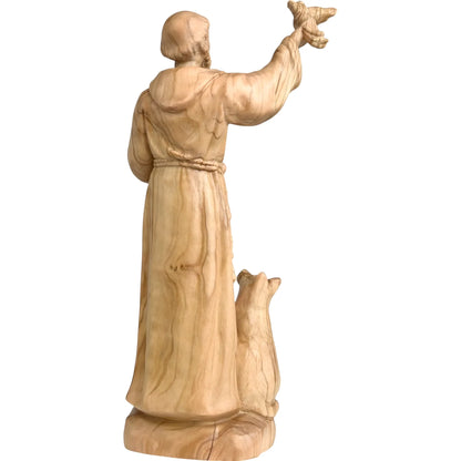 Wooden Sculpture of Saint Francis of Assisi with Wolf, Lamb, and Dove