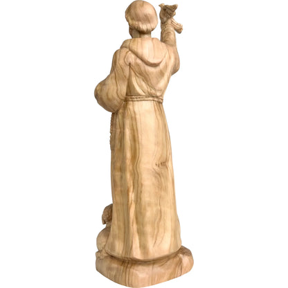 Wooden Sculpture of Saint Francis of Assisi with Wolf, Lamb, and Dove